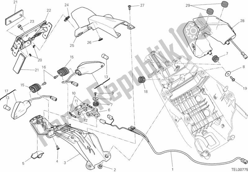 Tutte le parti per il Portatarga - Fanale Posteriore del Ducati Hypermotard 939 USA 2016